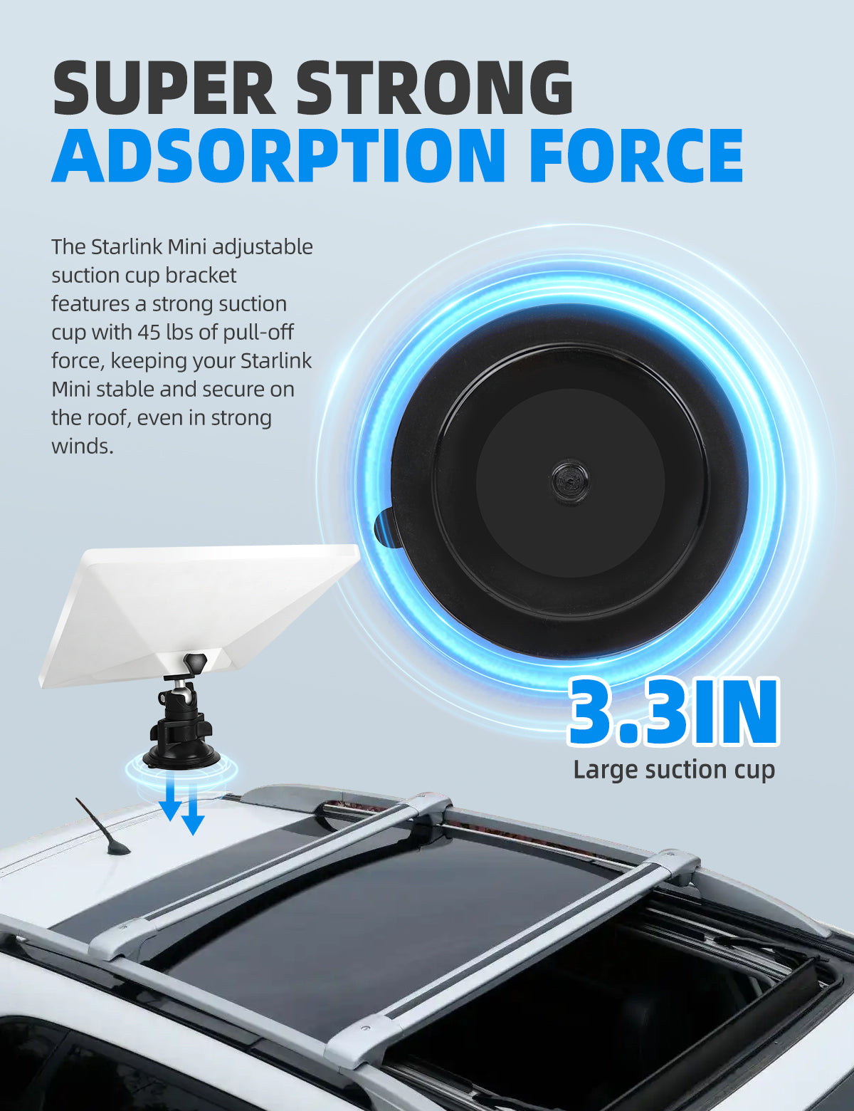Rectangular Satellite Suction Cup Mount, Adjustable Angle Rectangular Satellite Adjustable Angle Suction Cup for Mini Dish Yacht Roof Rack Install