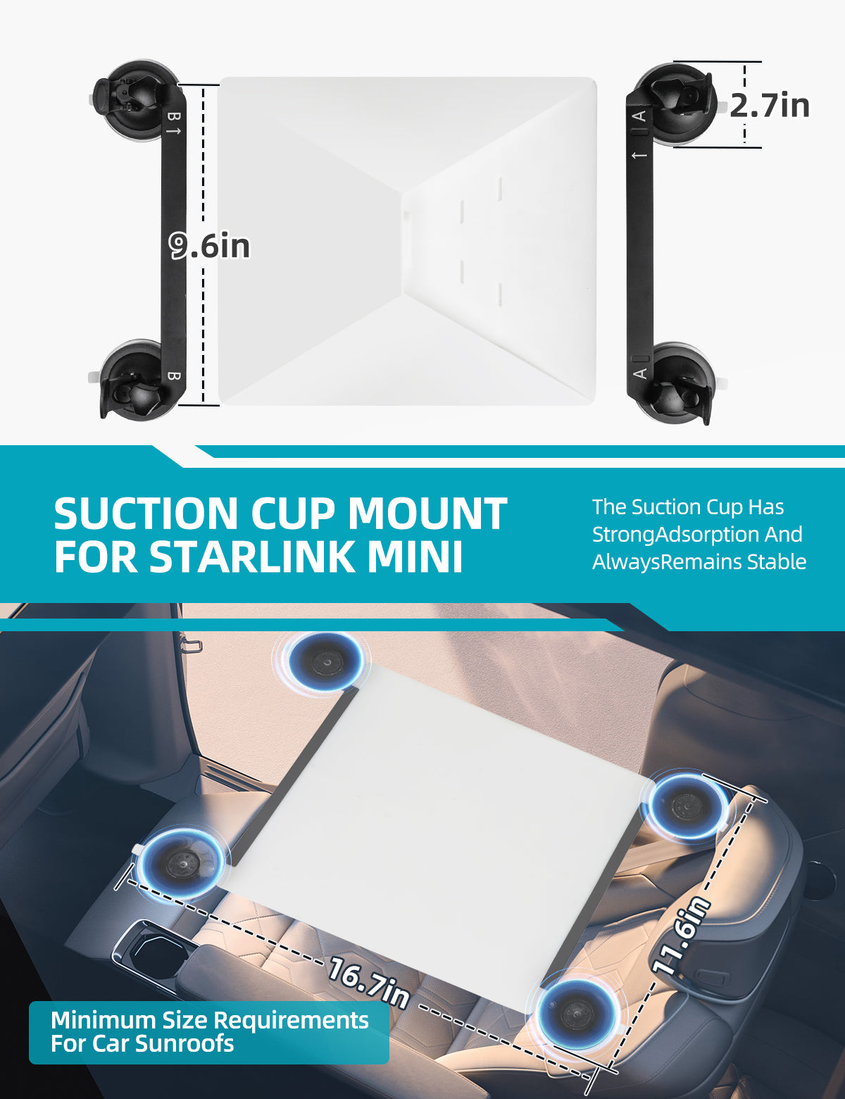 Starlink Mini Mount Suction Cup Mount For Rooftops, Suitable For Various Car Models, Boats, And Roofs