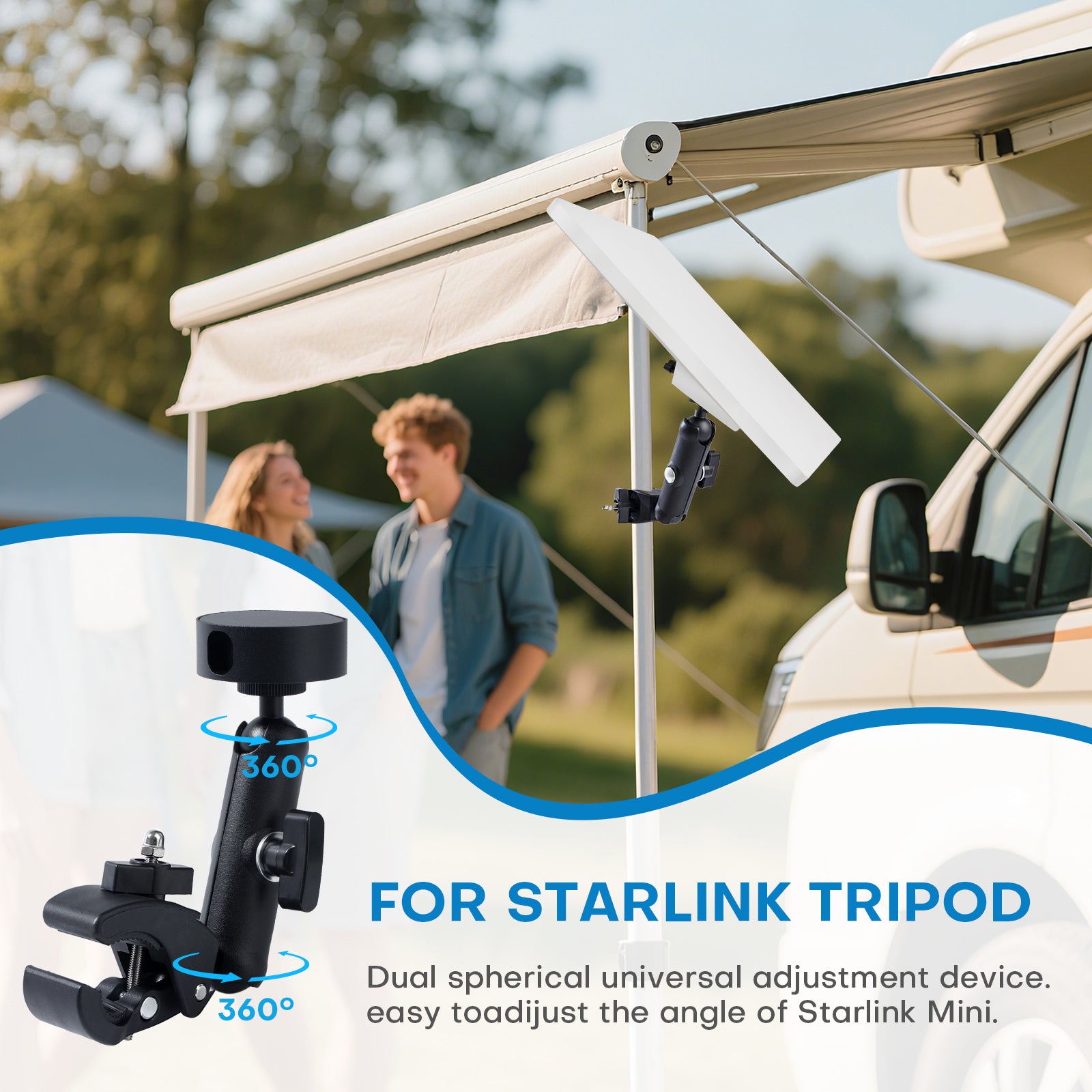 Starlink Mini Mount 2024, Adjustable Clamp Mount Accessories for Starlink Mini Roof Rack RV Ladder Pole Mounting Kits, for 2024 Old Version Pipe Adapter