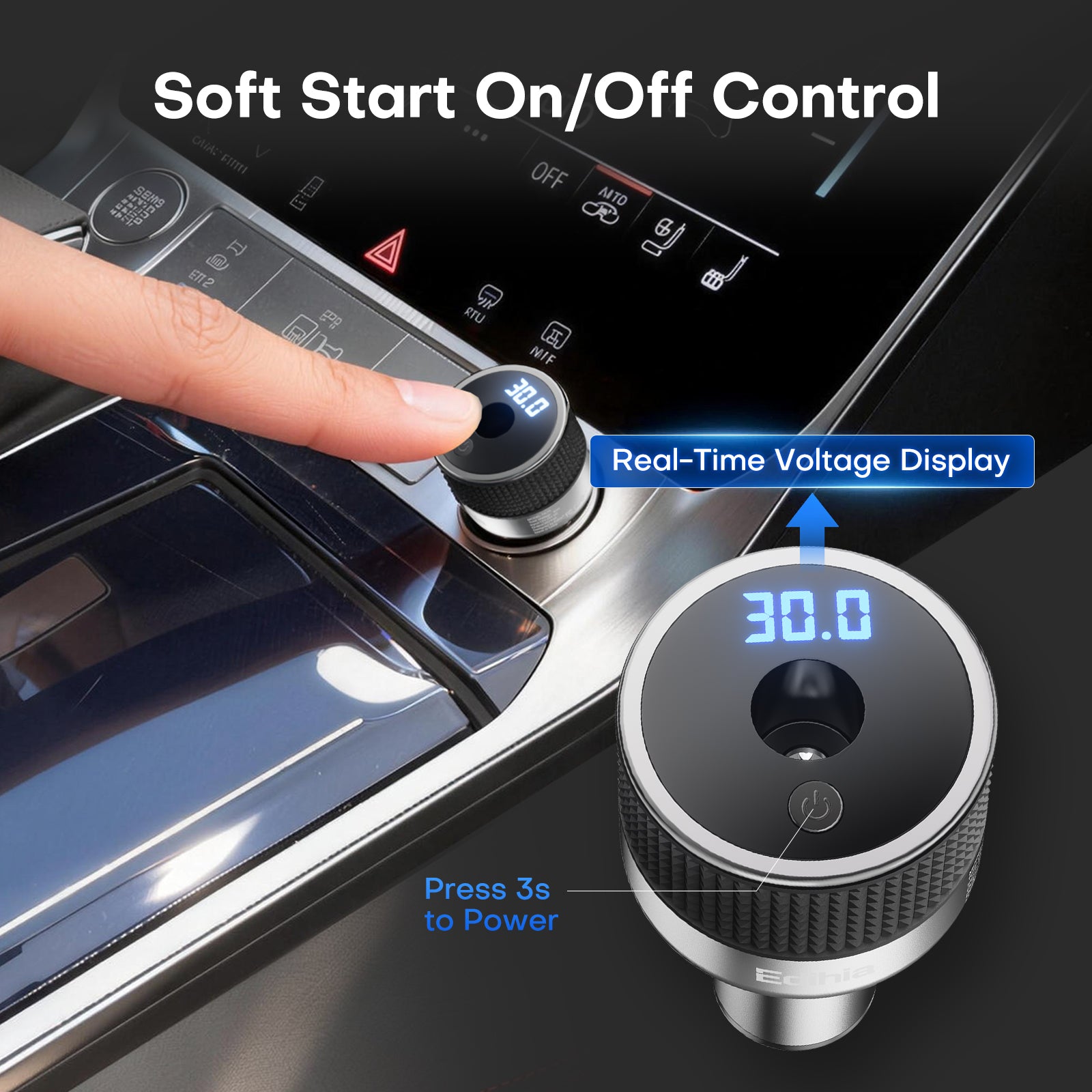 Starlink Mini 30V Car Power Adapter with Digital Voltage Display, DC-DC Boost Converter 12V/24V to Stable 30V, Soft Start On/Off, 60W All-Metal Cigarette Lighter Adapter for RV, Truck, Boat(Grey)