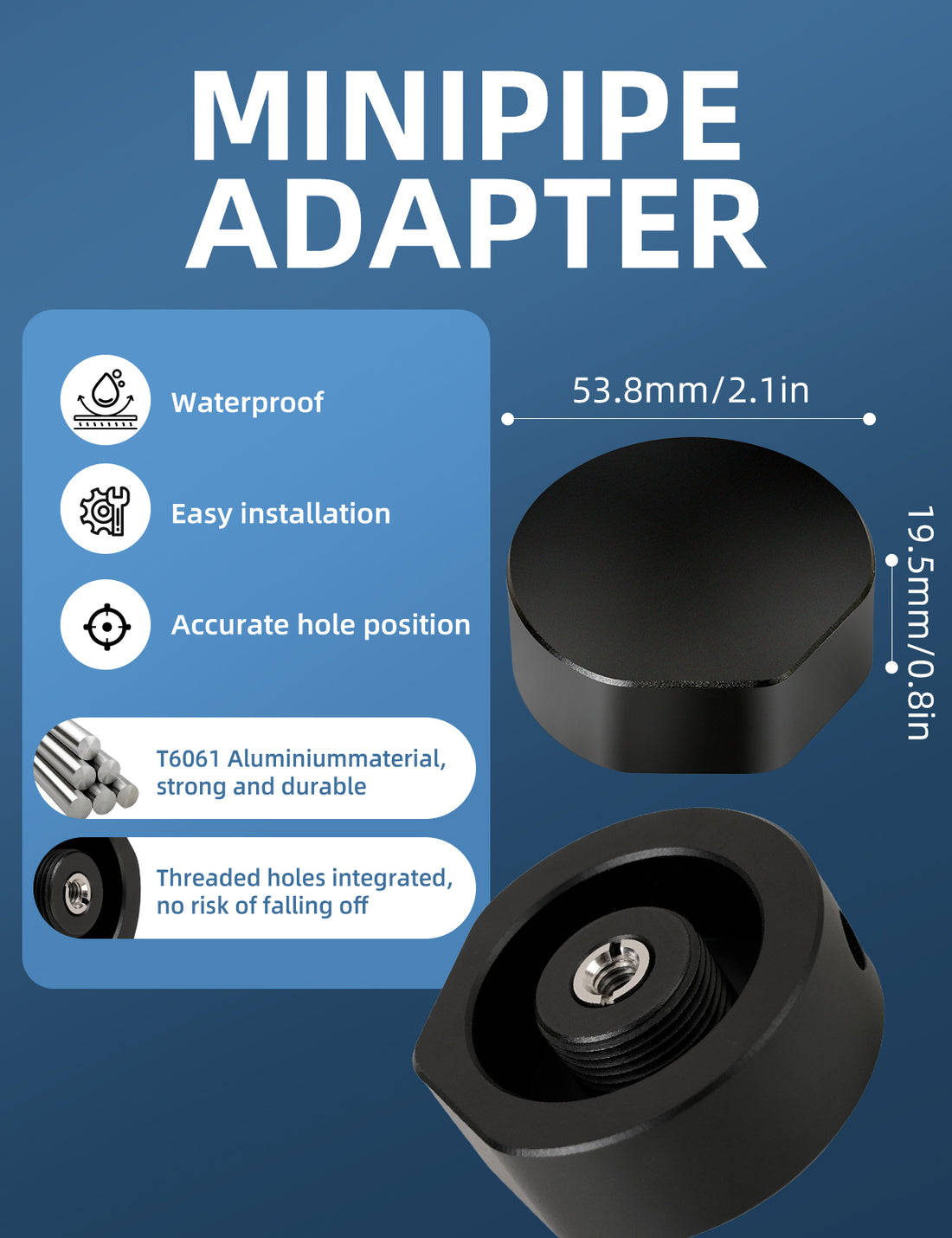 Mini Tripod Adapter, Aluminum Alloy Tripod Mount for Mini, 1/4 -20 and 3/8 -16 Threaded, Compatible with Tripod, Fixing Clamp, Pipe Adapter, Bracket Mount