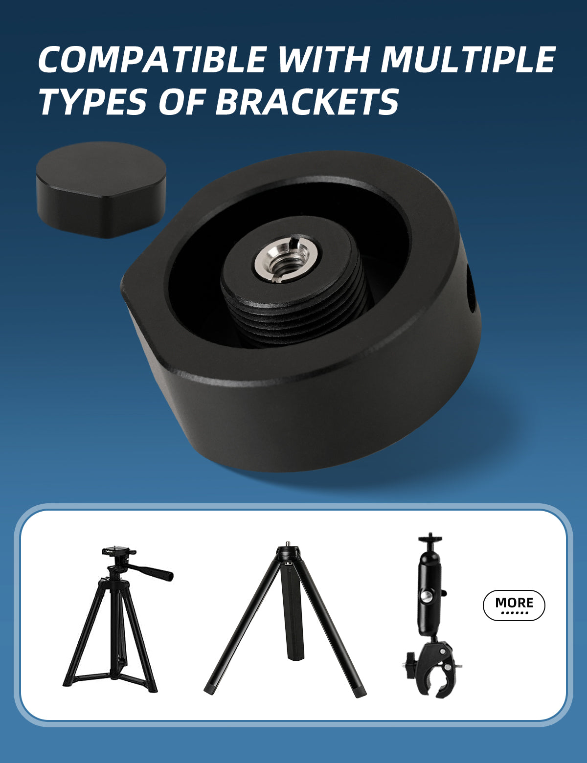 Mini Tripod Adapter, Aluminum Alloy Tripod Mount for Mini, 1/4 -20 and 3/8 -16 Threaded, Compatible with Tripod, Fixing Clamp, Pipe Adapter, Bracket Mount