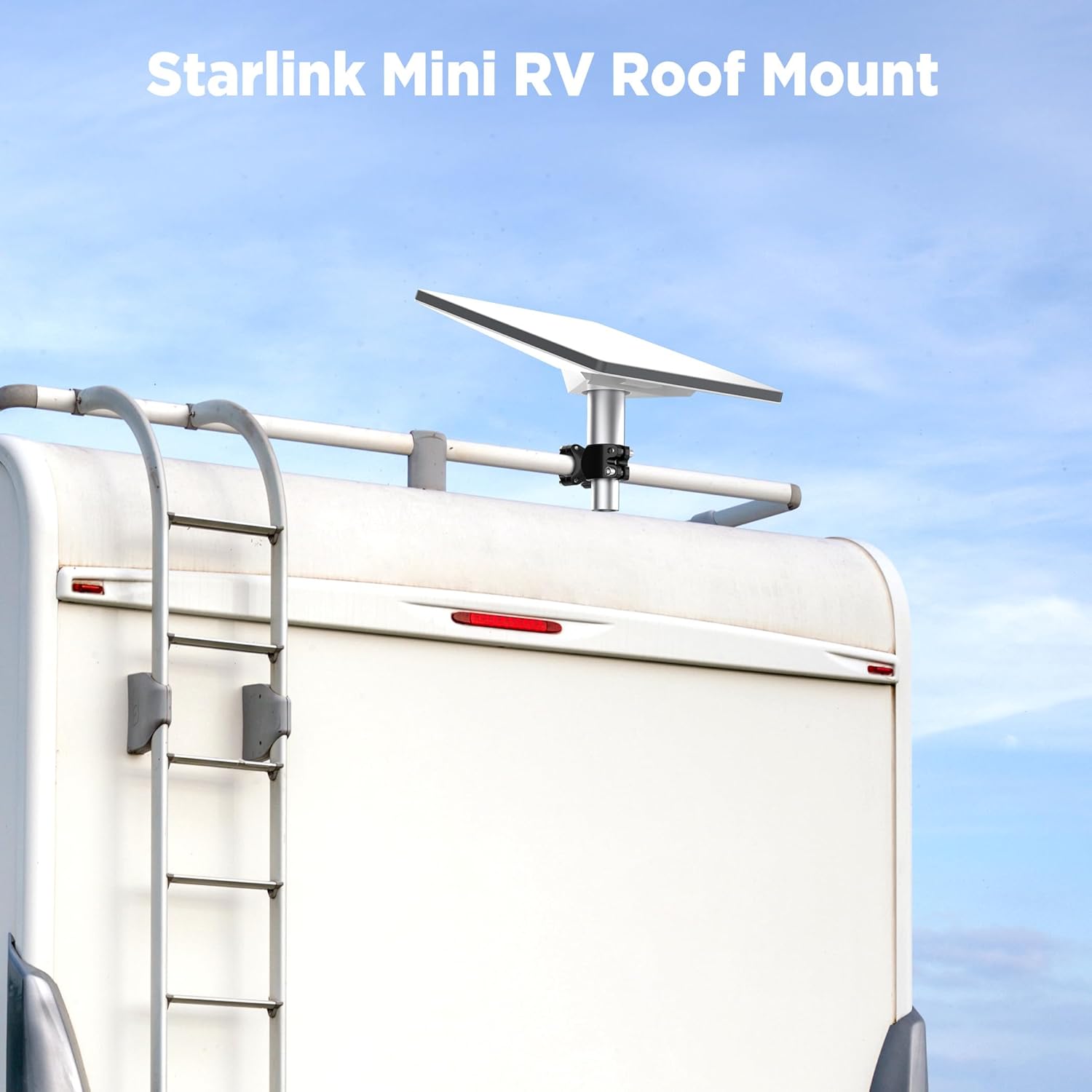Starlink Mini Pole Mount - Universal RV Ladder/Roof Rack/Yacht Railing Mount (0.8"-1" Pipes) - Horizontal Clamp with 6" Quick-Release Cable for Camper, Boat
