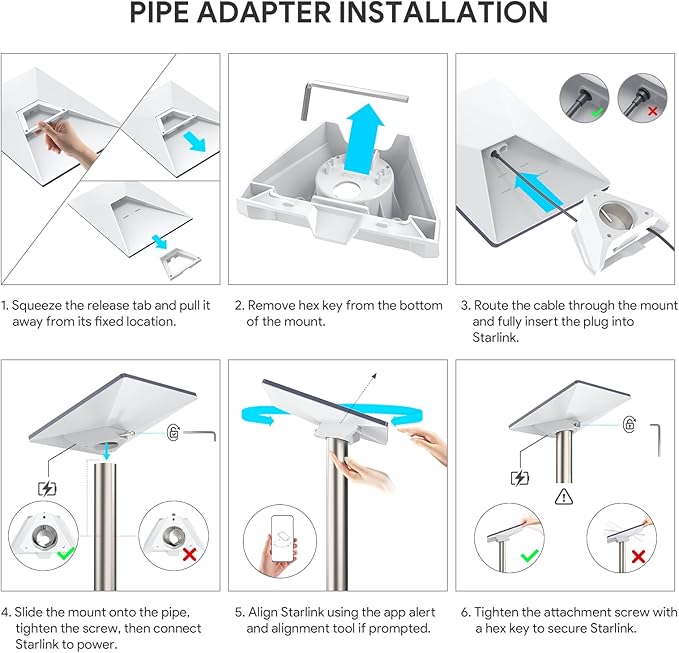 Starlink Mini Pipe Adapter and Flat Mount, 2026 Upgraded Stationary Mounting Kit, Compatible with Starlink Mini Dish, Ideal for Pole or Flat Surface Installation, Replacement or Extra Mount