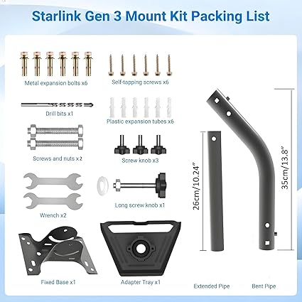 Starlink Gen 3 Wall & Roof Mount Kit, 180° Adjustable Pole Mount with Gen 3 Pipe Aluminum Alloy Adapter，Weatherproof Design for Satellite Dish & RV，Easy Installation（Iron Grey）