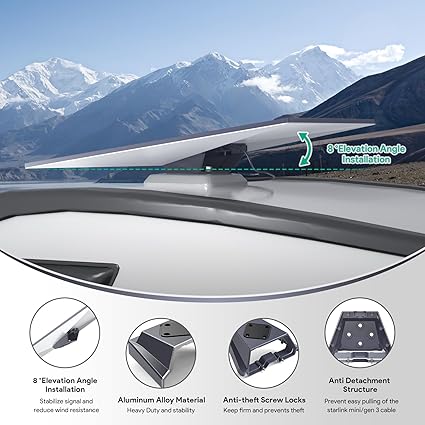 tarlink Mount, Premium Starlink Standard Mobility Roof Bracket for Star Link Flat Dishy Fits RV, Boat, Wood, Metal, Plastic or Slotted Vehicle Rails (Gen 3 Flat Mount)