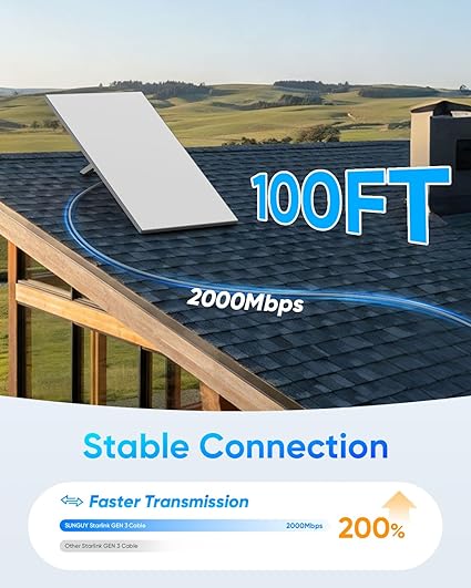 100FT Starlink Gen 3 Cable for Starlink Standard Generation 3, Waterproof Replacement Extension Starlink Cord, Satellite Star Link Standard V3 (100FT/30M)