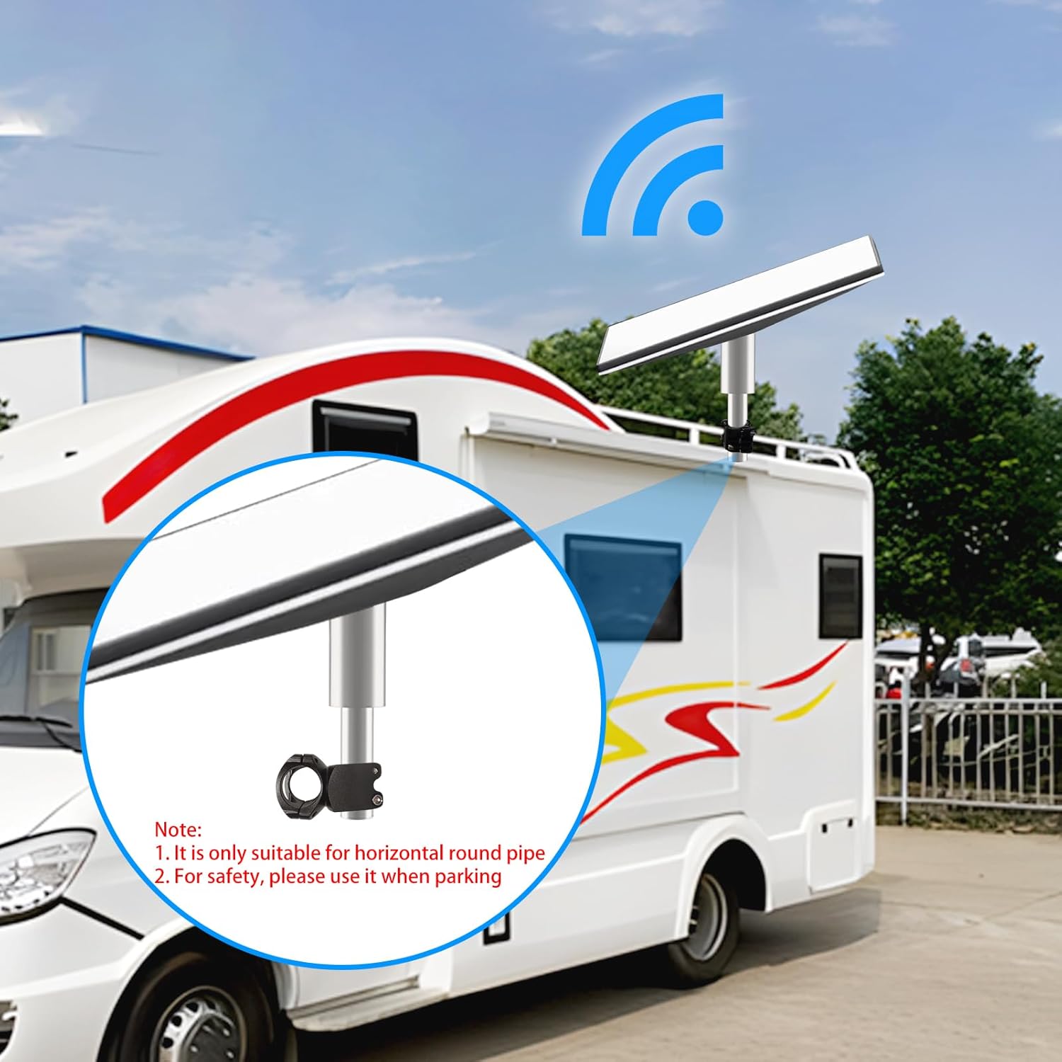Starlink Mini Pole Mount - Universal RV Ladder/Roof Rack/Yacht Railing Mount (0.8"-1" Pipes) - Horizontal Clamp with 6" Quick-Release Cable for Camper, Boat