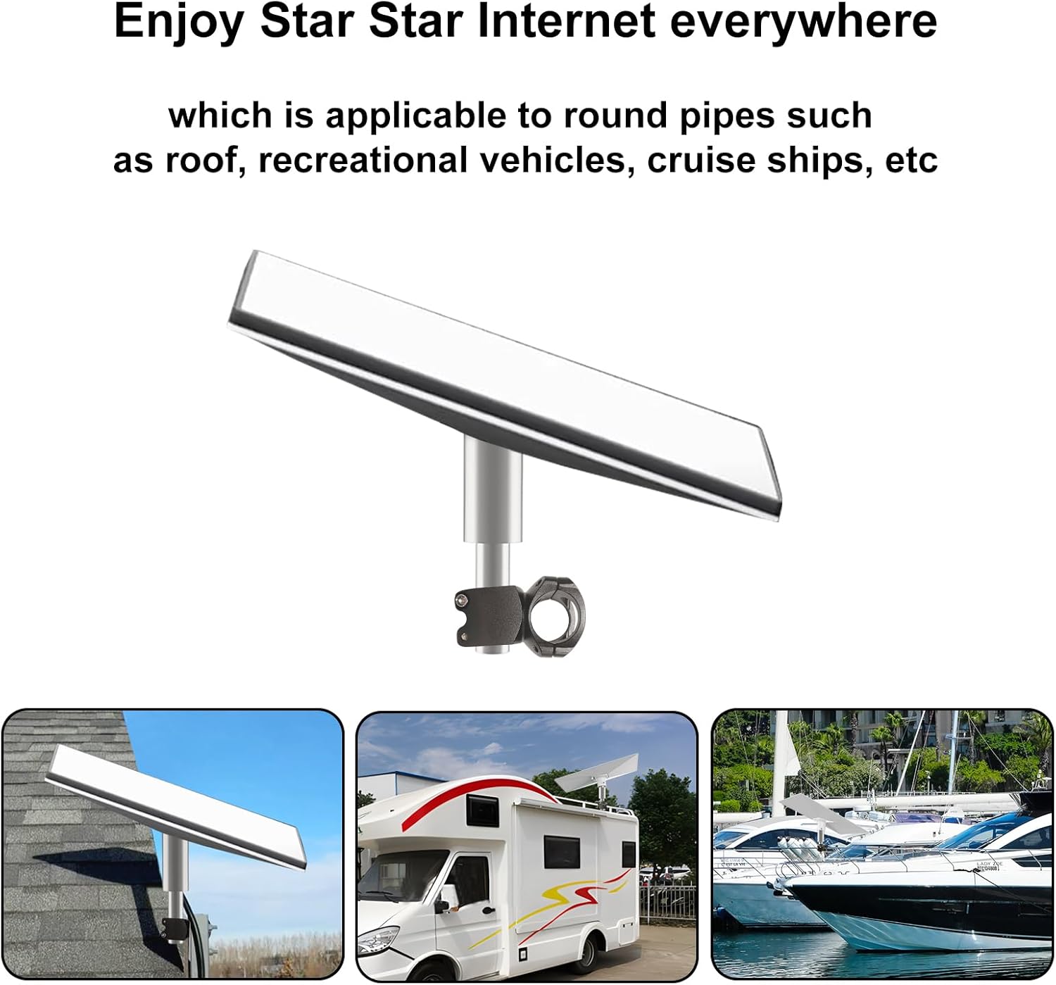 Starlink Mini Pole Mount - Universal RV Ladder/Roof Rack/Yacht Railing Mount (0.8"-1" Pipes) - Horizontal Clamp with 6" Quick-Release Cable for Camper, Boat